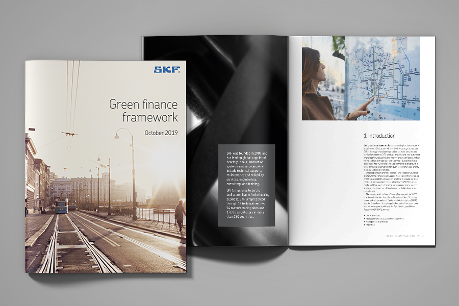 Omslag och uppslag från SKF Green Finance Framework October 2019