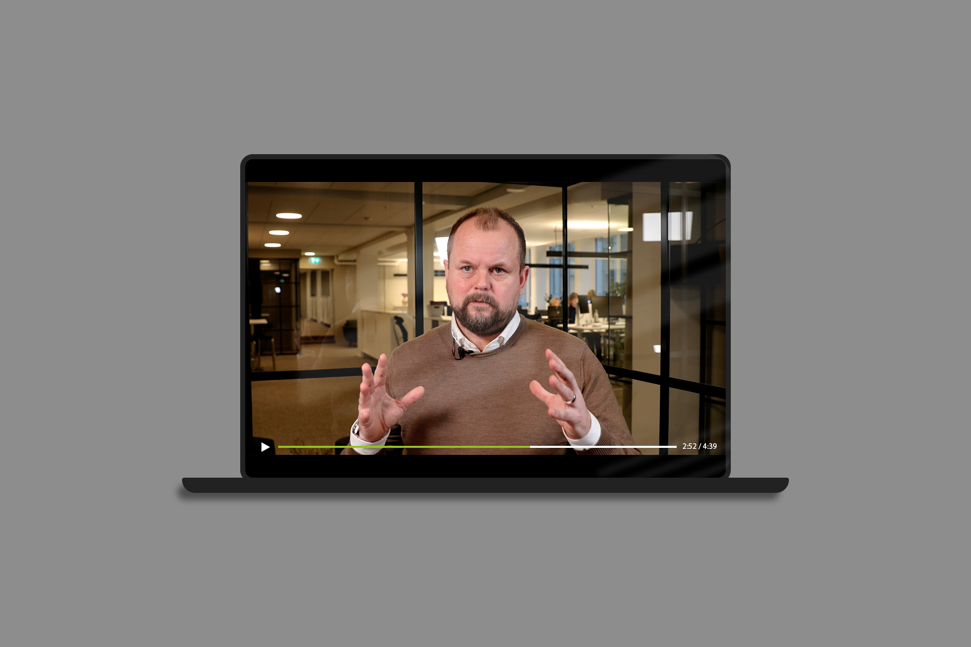 Energy Saves video is shown on a laptop